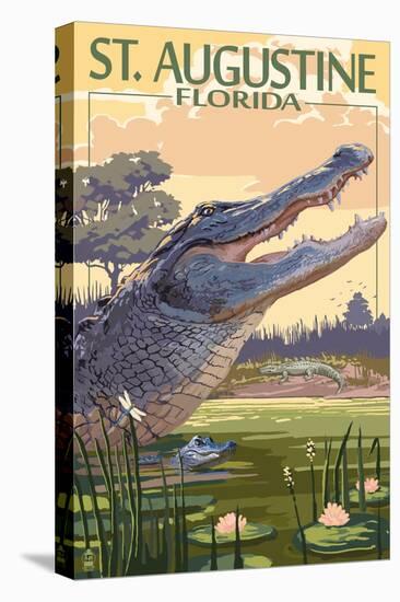 St. Augustine, Florida - Alligator Scene-Lantern Press-Stretched Canvas