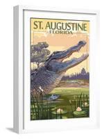 St. Augustine, Florida - Alligator Scene-Lantern Press-Framed Art Print