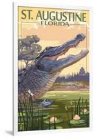 St. Augustine, Florida - Alligator Scene-Lantern Press-Framed Art Print