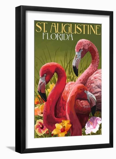 St. Augustine, Florida - Flamingos-Lantern Press-Framed Art Print