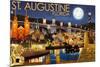 St. Augustine, Florida - Night Scene-Lantern Press-Mounted Premium Giclee Print