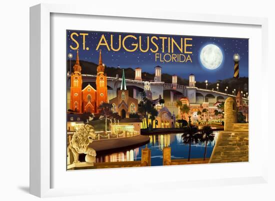 St. Augustine, Florida - Night Scene-Lantern Press-Framed Art Print