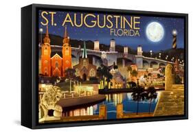 St. Augustine, Florida - Night Scene-Lantern Press-Framed Stretched Canvas