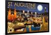 St. Augustine, Florida - Night Scene-Lantern Press-Framed Art Print