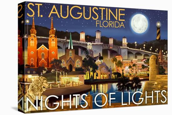 St. Augustine, Florida - Nights of Lights - Night Scene-Lantern Press-Stretched Canvas