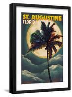 St. Augustine, Florida - Palms and Moon-Lantern Press-Framed Art Print