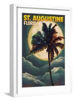 St. Augustine, Florida - Palms and Moon-Lantern Press-Framed Art Print