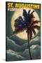 St. Augustine, Florida - Palms and Moon-Lantern Press-Stretched Canvas