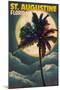 St. Augustine, Florida - Palms and Moon-Lantern Press-Mounted Art Print