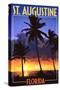St. Augustine, Florida - Palms and Sunset-Lantern Press-Stretched Canvas