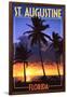St. Augustine, Florida - Palms and Sunset-Lantern Press-Framed Art Print
