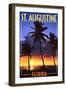 St. Augustine, Florida - Palms and Sunset-Lantern Press-Framed Art Print