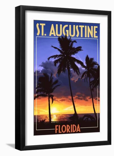 St. Augustine, Florida - Palms and Sunset-Lantern Press-Framed Art Print