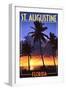 St. Augustine, Florida - Palms and Sunset-Lantern Press-Framed Art Print