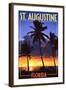 St. Augustine, Florida - Palms and Sunset-Lantern Press-Framed Art Print