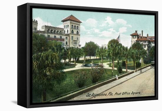 St. Augustine, Florida - Post Office Square View-Lantern Press-Framed Stretched Canvas