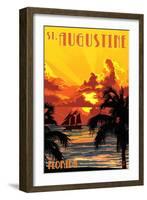 St. Augustine, Florida - Sunset and Ship-Lantern Press-Framed Art Print