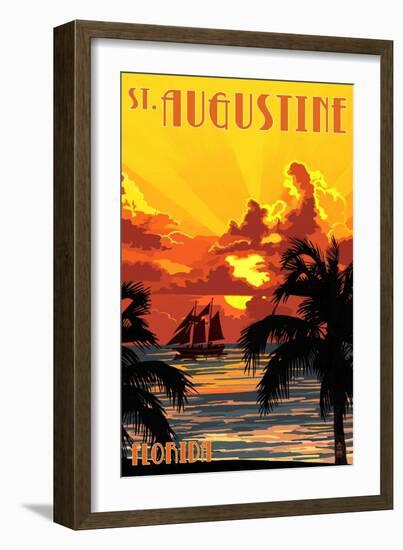 St. Augustine, Florida - Sunset and Ship-Lantern Press-Framed Art Print