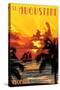 St. Augustine, Florida - Sunset and Ship-Lantern Press-Stretched Canvas