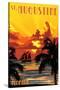 St. Augustine, Florida - Sunset and Ship-Lantern Press-Stretched Canvas