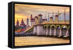 St. Augustine, Florida, USA City Skyline and Bridge of Lions.-SeanPavonePhoto-Framed Stretched Canvas