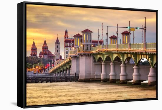 St. Augustine, Florida, USA City Skyline and Bridge of Lions.-SeanPavonePhoto-Framed Stretched Canvas