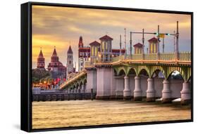 St. Augustine, Florida, USA City Skyline and Bridge of Lions.-SeanPavonePhoto-Framed Stretched Canvas