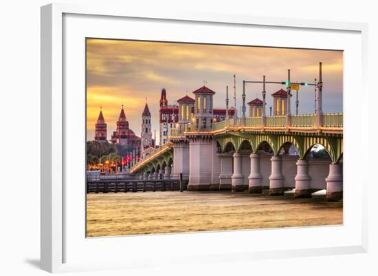 St. Augustine, Florida, USA City Skyline and Bridge of Lions-Sean Pavone-Framed Photographic Print