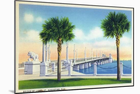 St. Augustine, Florida, View of the Bridge of Lions-Lantern Press-Mounted Art Print