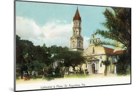 St. Augustine, Florida - View of the Cathedral from the Plaza-Lantern Press-Mounted Art Print