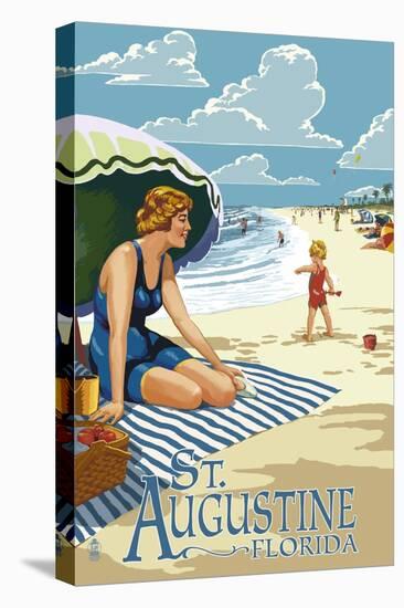 St. Augustine, Florida - Woman on the Beach-Lantern Press-Stretched Canvas