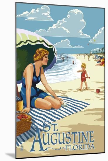 St. Augustine, Florida - Woman on the Beach-Lantern Press-Mounted Art Print