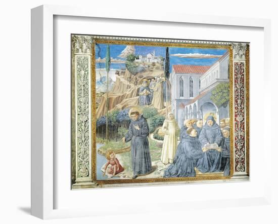 St. Augustine Giving Rule to Monks and Talking to Child Jesus About Holy Trinity-Benozzo Gozzoli-Framed Giclee Print