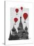 St Basil's Cathedral and Red Hot Air Balloons-Fab Funky-Stretched Canvas