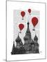 St Basil's Cathedral and Red Hot Air Balloons-Fab Funky-Mounted Art Print