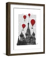 St Basil's Cathedral and Red Hot Air Balloons-Fab Funky-Framed Art Print