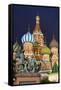 St. Basil's Cathedral and the statue of Kuzma Minin and Dmitry Posharsky lit up at night, UNESCO Wo-Miles Ertman-Framed Stretched Canvas