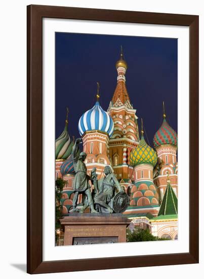 St. Basil's Cathedral and the statue of Kuzma Minin and Dmitry Posharsky lit up at night, UNESCO Wo-Miles Ertman-Framed Photographic Print