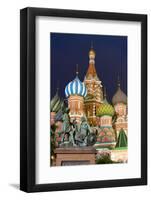 St. Basil's Cathedral and the statue of Kuzma Minin and Dmitry Posharsky lit up at night, UNESCO Wo-Miles Ertman-Framed Photographic Print