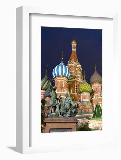 St. Basil's Cathedral and the statue of Kuzma Minin and Dmitry Posharsky lit up at night, UNESCO Wo-Miles Ertman-Framed Photographic Print