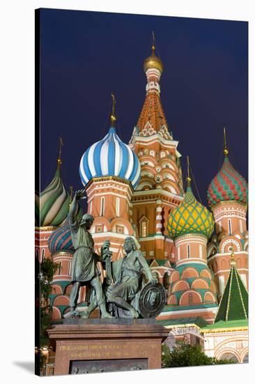 St. Basil's Cathedral and the statue of Kuzma Minin and Dmitry Posharsky lit up at night, UNESCO Wo-Miles Ertman-Stretched Canvas