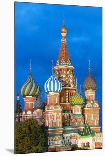 St. Basil's Cathedral lit up at night, UNESCO World Heritage Site, Moscow, Russia, Europe-Miles Ertman-Mounted Photographic Print