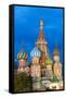 St. Basil's Cathedral lit up at night, UNESCO World Heritage Site, Moscow, Russia, Europe-Miles Ertman-Framed Stretched Canvas