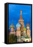 St. Basil's Cathedral lit up at night, UNESCO World Heritage Site, Moscow, Russia, Europe-Miles Ertman-Framed Stretched Canvas