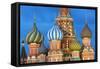 St. Basil's Cathedral lit up at night, UNESCO World Heritage Site, Moscow, Russia, Europe-Miles Ertman-Framed Stretched Canvas