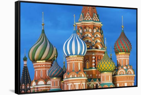 St. Basil's Cathedral lit up at night, UNESCO World Heritage Site, Moscow, Russia, Europe-Miles Ertman-Framed Stretched Canvas