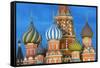 St. Basil's Cathedral lit up at night, UNESCO World Heritage Site, Moscow, Russia, Europe-Miles Ertman-Framed Stretched Canvas