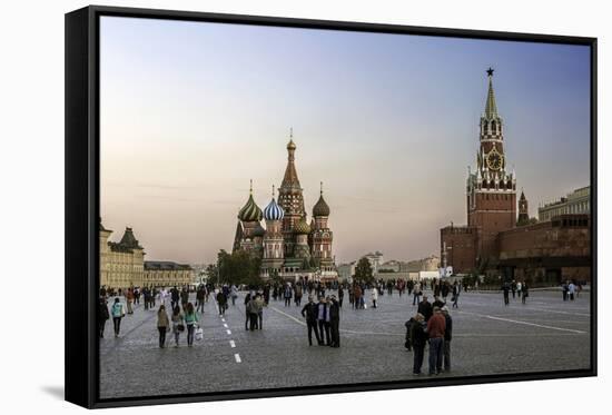 St. Basils Cathedral and the Kremlin in Red Square, Moscow, Russia-Gavin Hellier-Framed Stretched Canvas