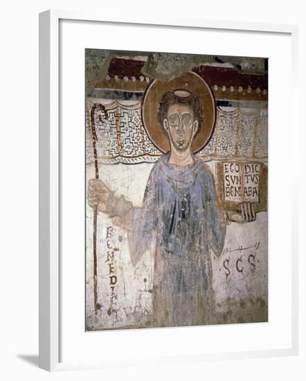 St Benedict, Detail of 10th-11th Century Fresco, Church of San Pietro Al Monte, Civate, Italy,-null-Framed Giclee Print