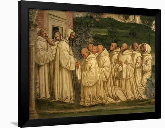 St Benedict of Nursia Prays with his Monks, Fresco-Giovanni Antonio Bazzi Sodoma-Framed Giclee Print